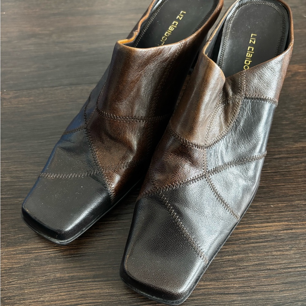 SOLD!! Liz Claiborne Two-Tone patchwork Leather mules